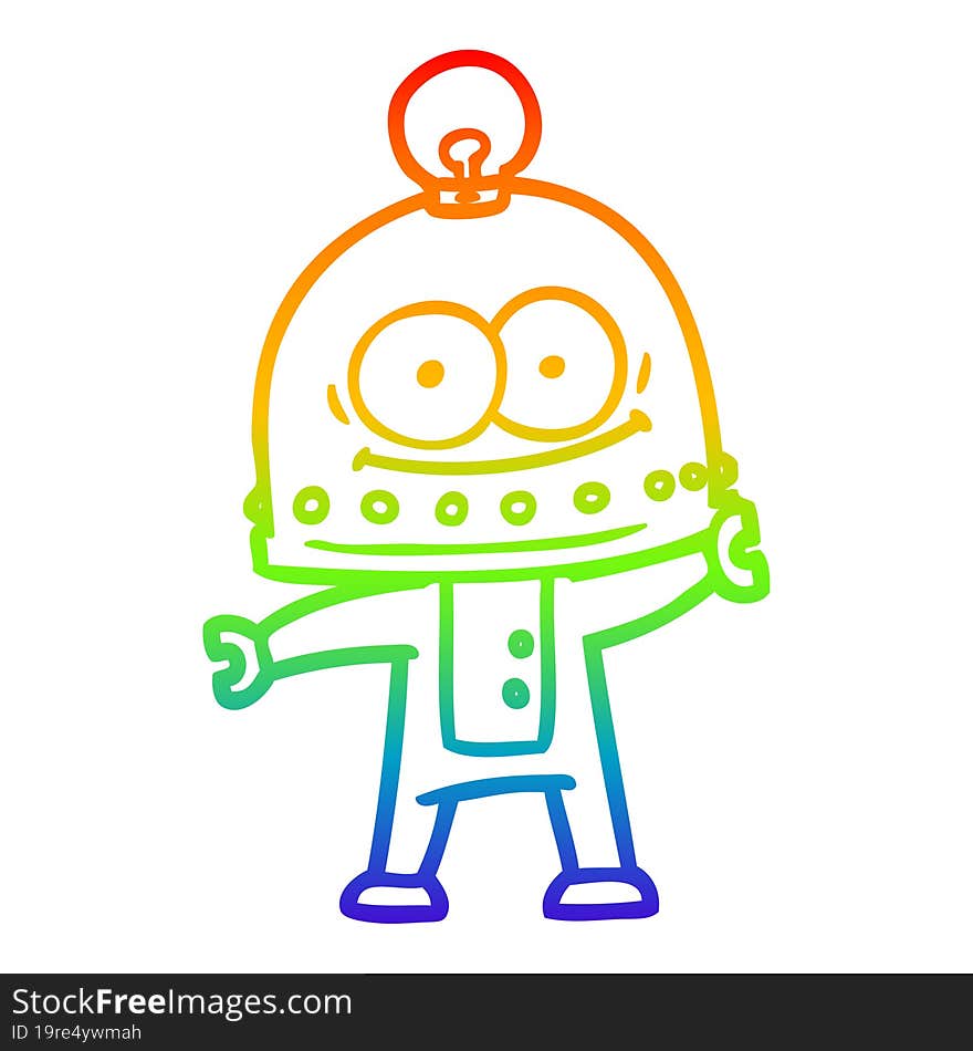 Rainbow Gradient Line Drawing Happy Carton Robot With Light Bulb