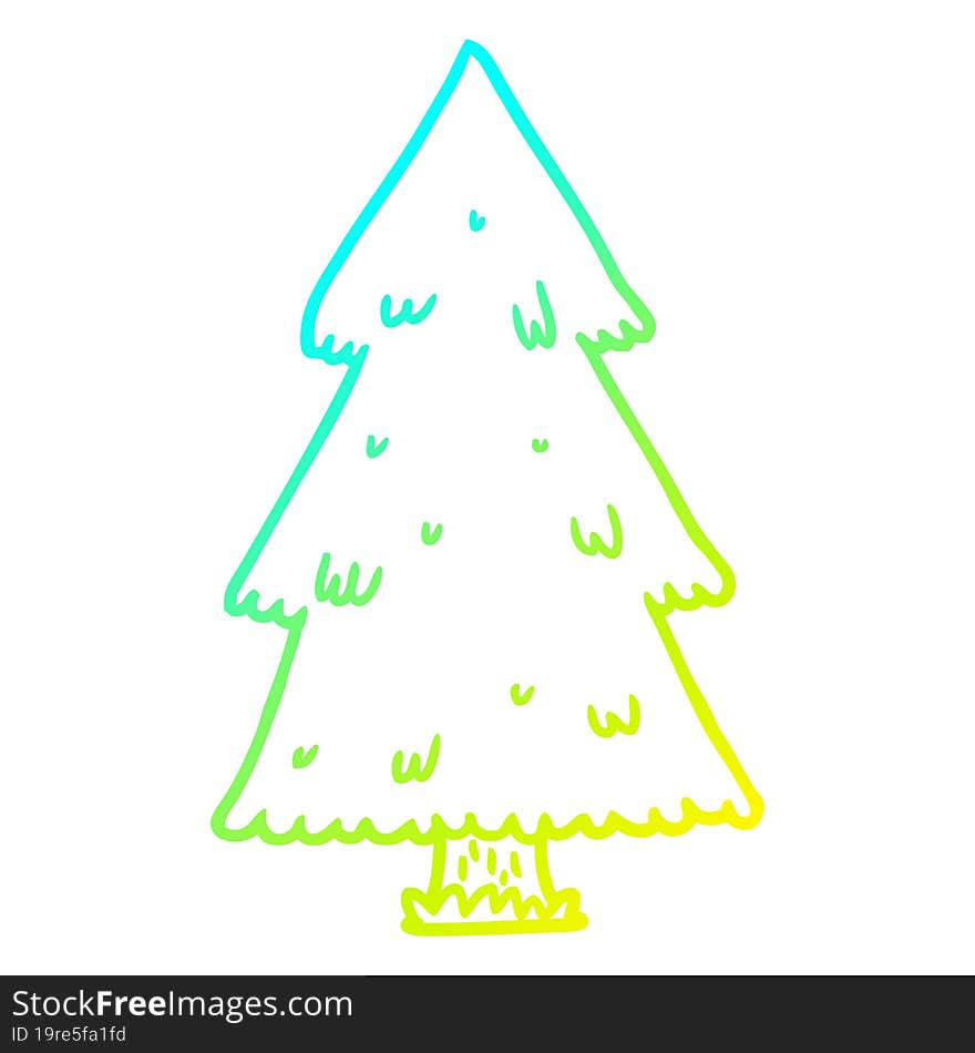 cold gradient line drawing of a christmas tree