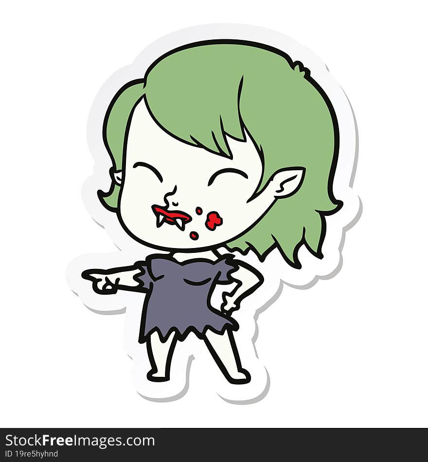 sticker of a cartoon vampire girl with blood on cheek