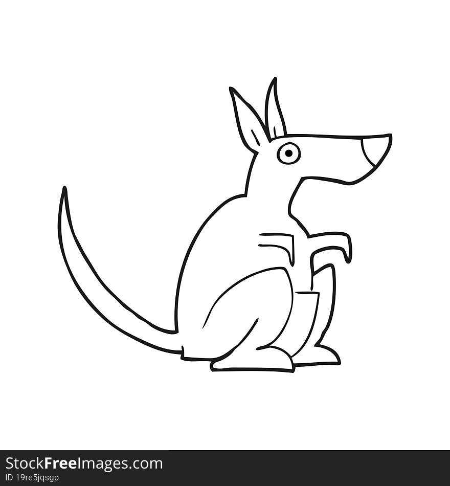 freehand drawn black and white cartoon kangaroo