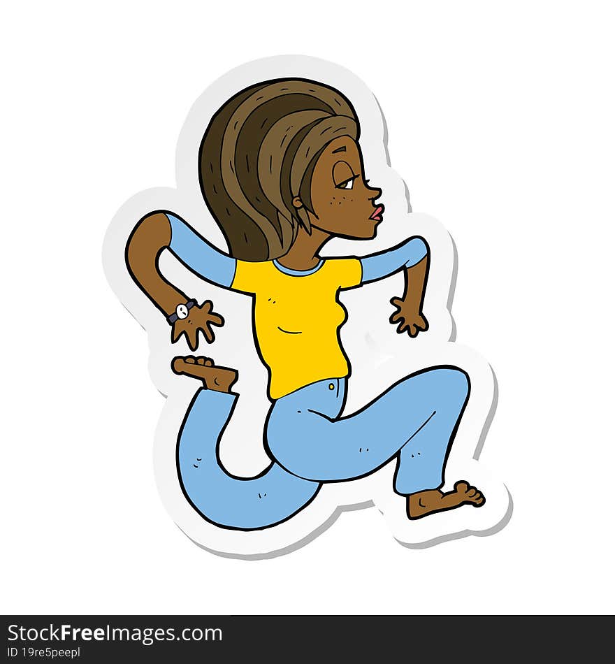 Sticker Of A Cartoon Woman Running