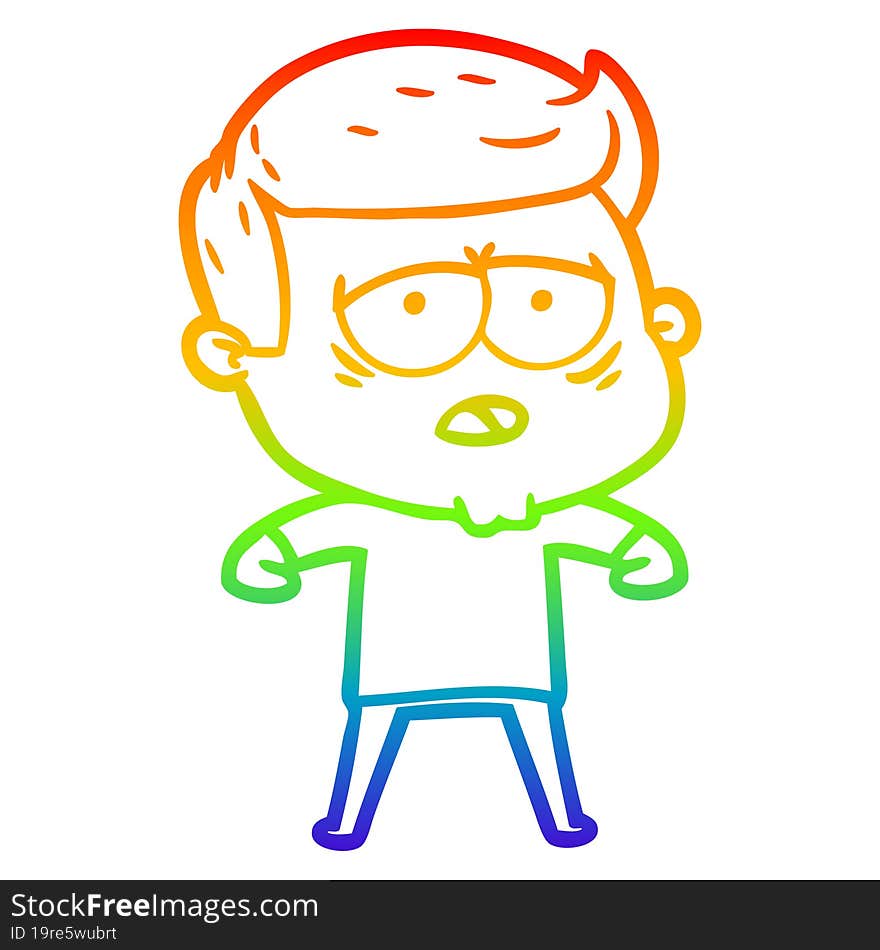 rainbow gradient line drawing cartoon tired man