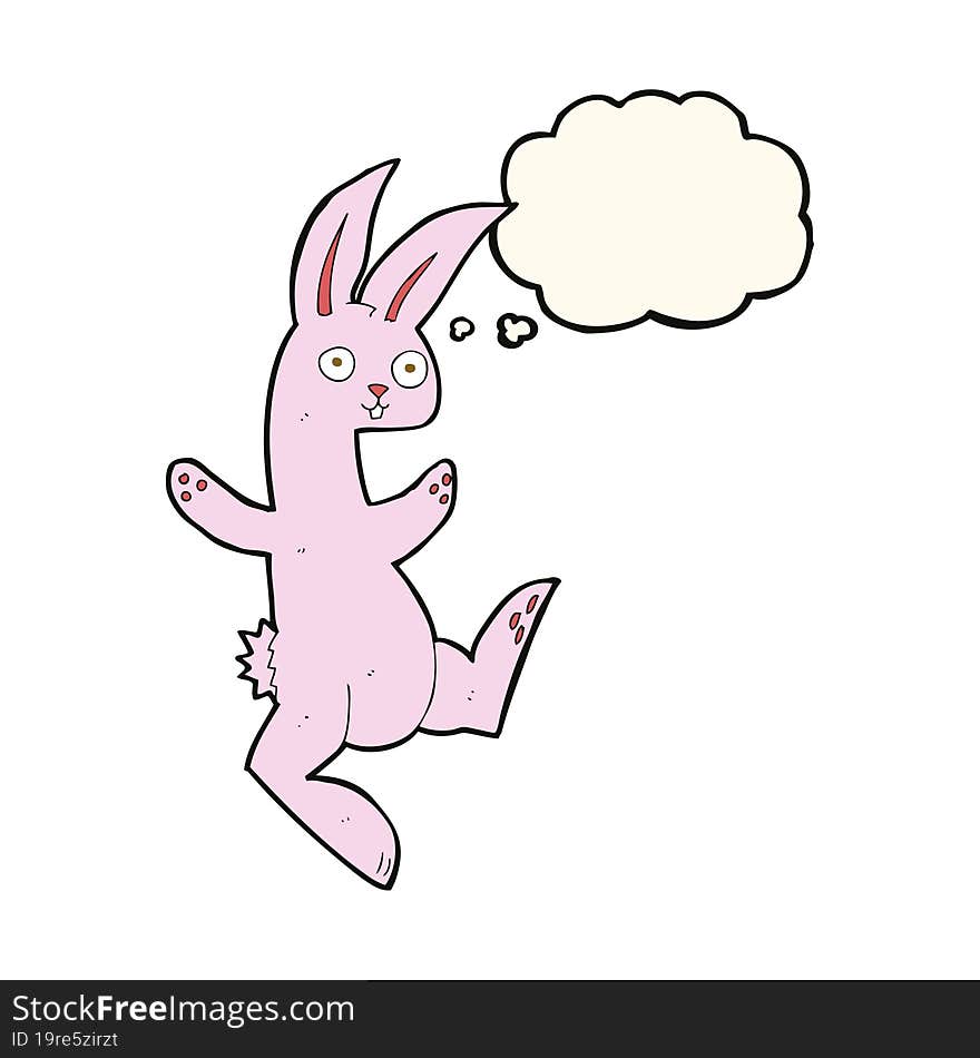 funny cartoon pink rabbit with thought bubble