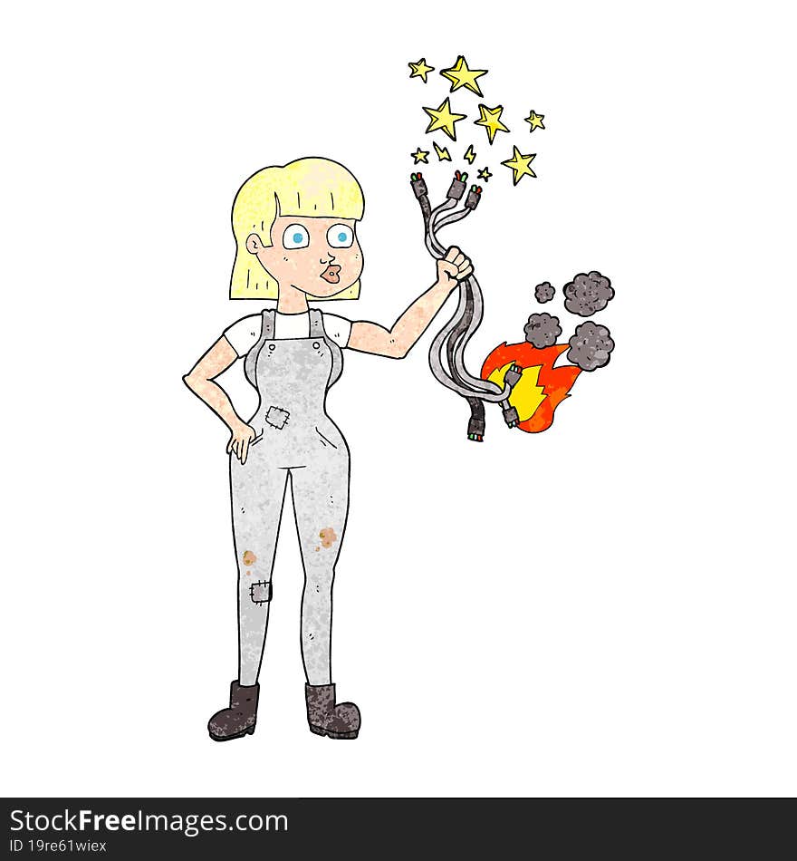 Textured Cartoon Female Electrician