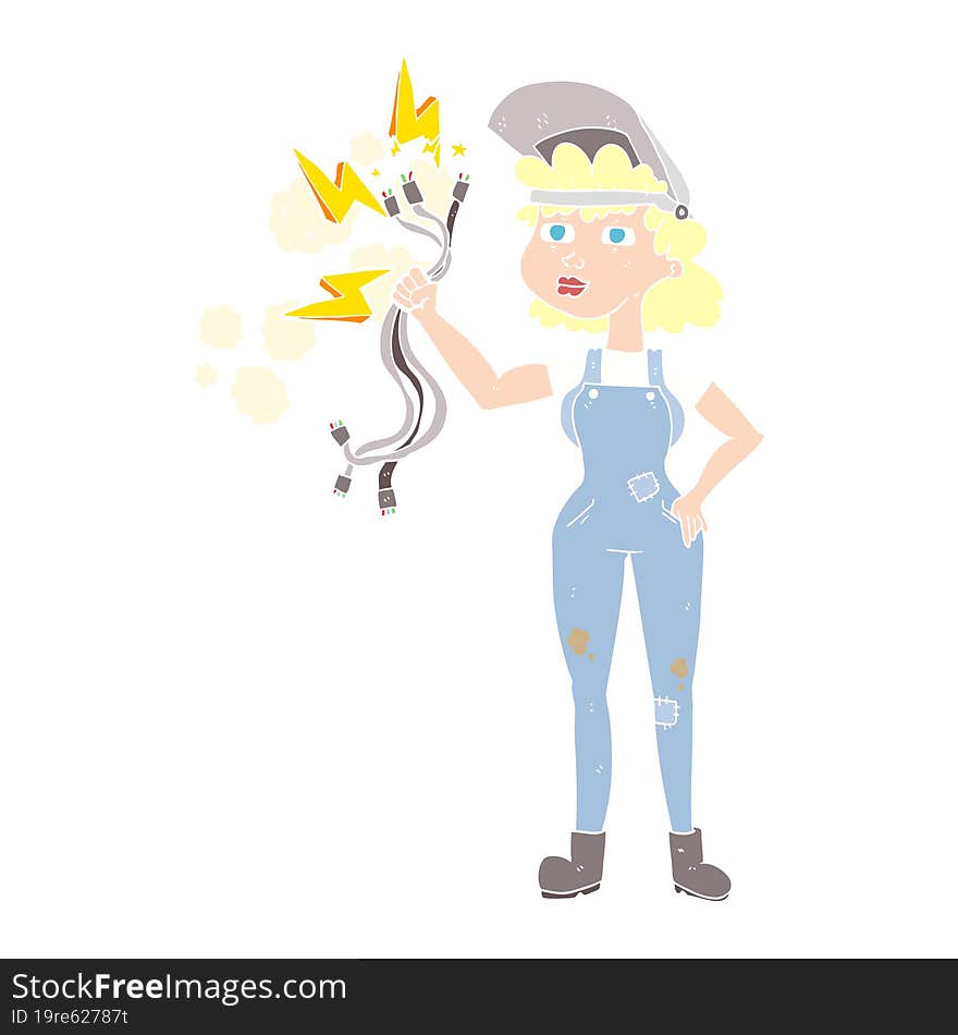 Flat Color Illustration Of A Cartoon Electrician Woman