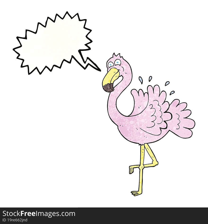 speech bubble textured cartoon flamingo