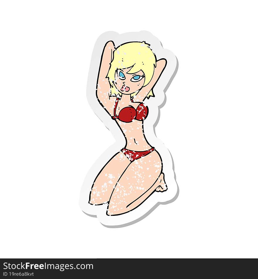 retro distressed sticker of a cartoon sexy woman posing