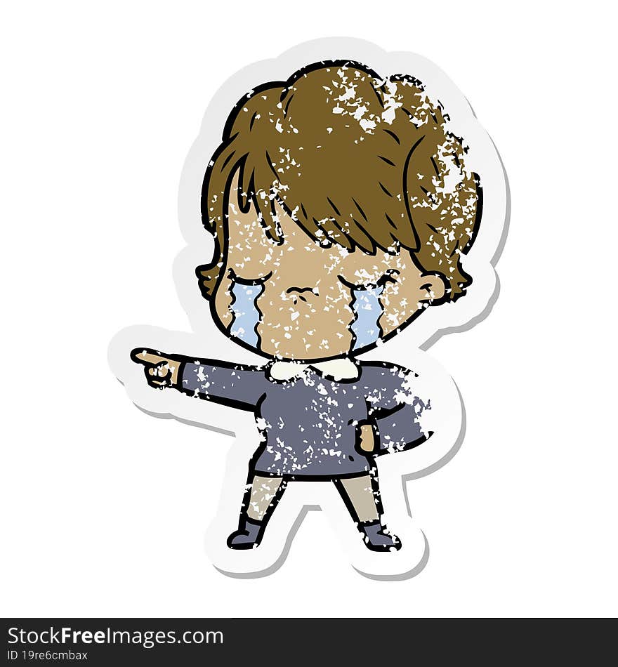 Distressed Sticker Of A Cartoon Woman Crying