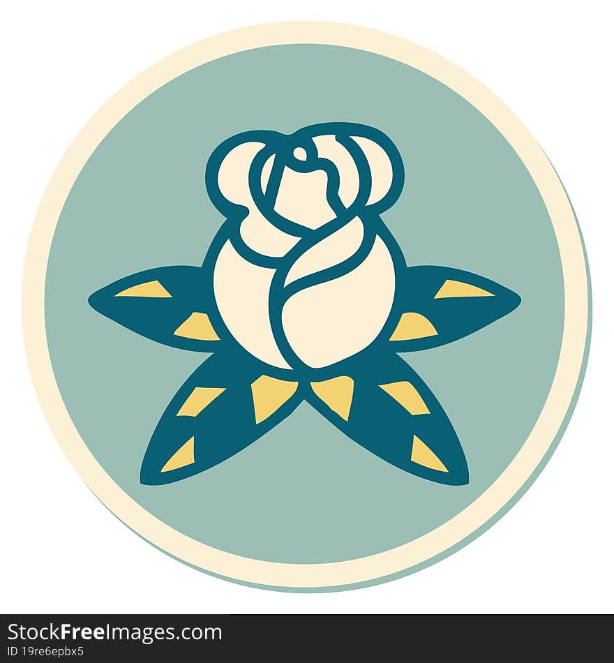 sticker of tattoo in traditional style of a single rose. sticker of tattoo in traditional style of a single rose