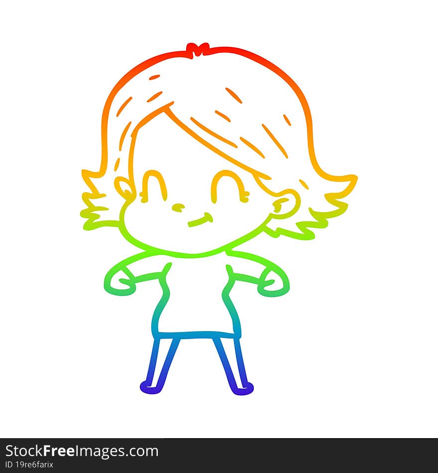 rainbow gradient line drawing cartoon friendly girl