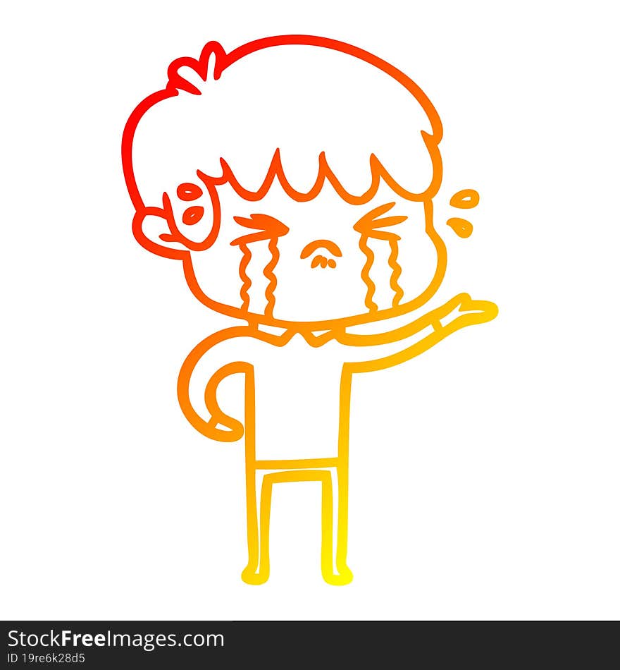 warm gradient line drawing cartoon boy crying