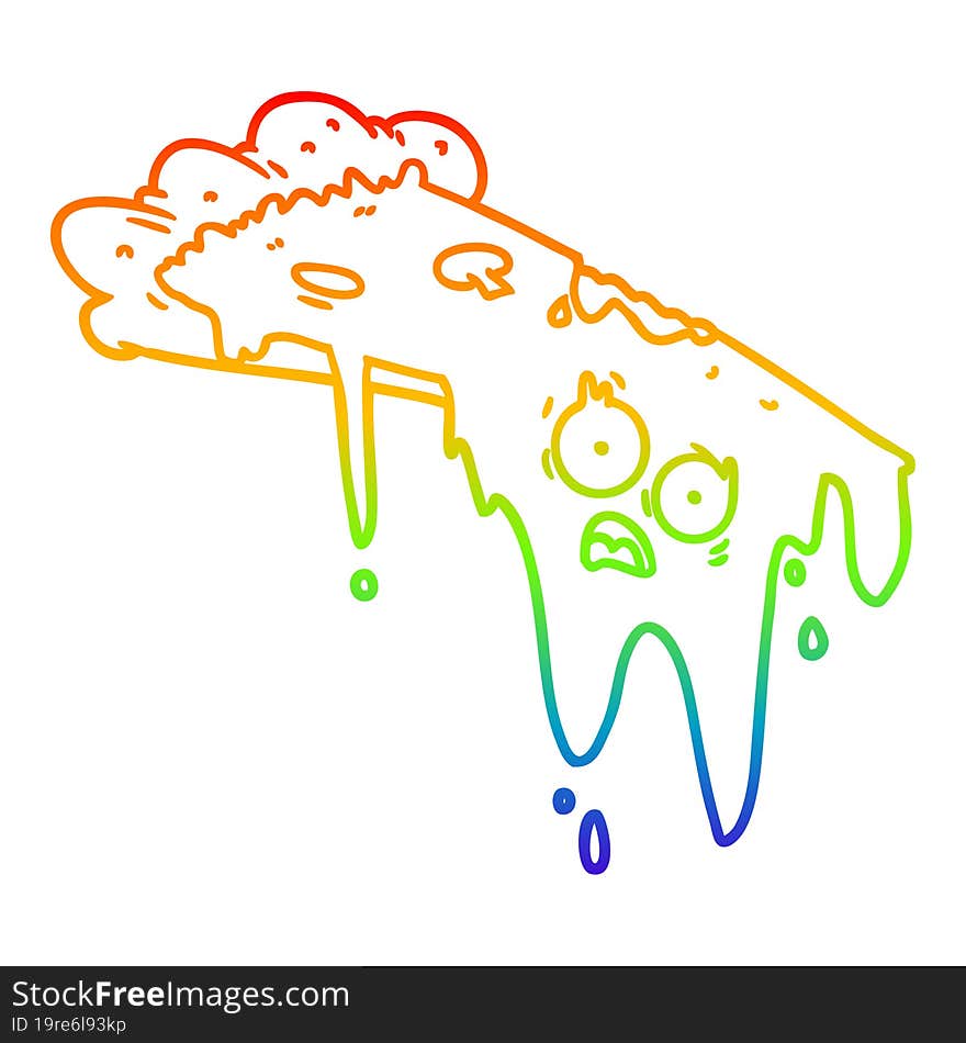 rainbow gradient line drawing melting pizza cartoon