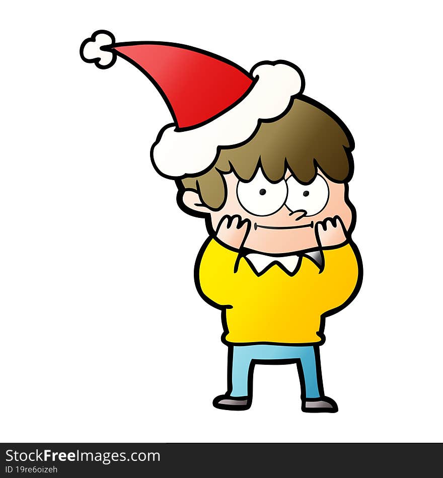 happy gradient cartoon of a man wearing santa hat