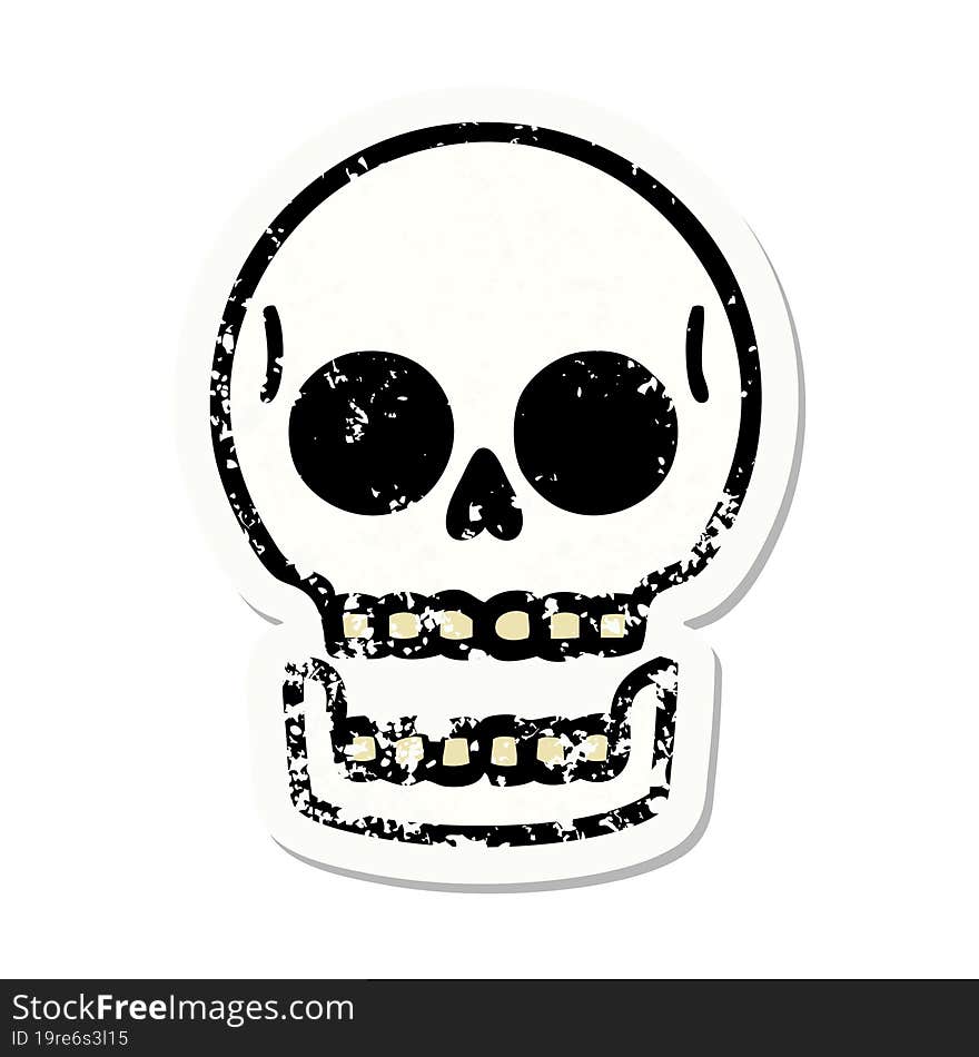 traditional distressed sticker tattoo of a skull