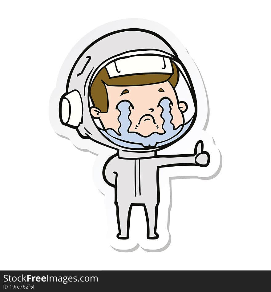 sticker of a cartoon crying astronaut