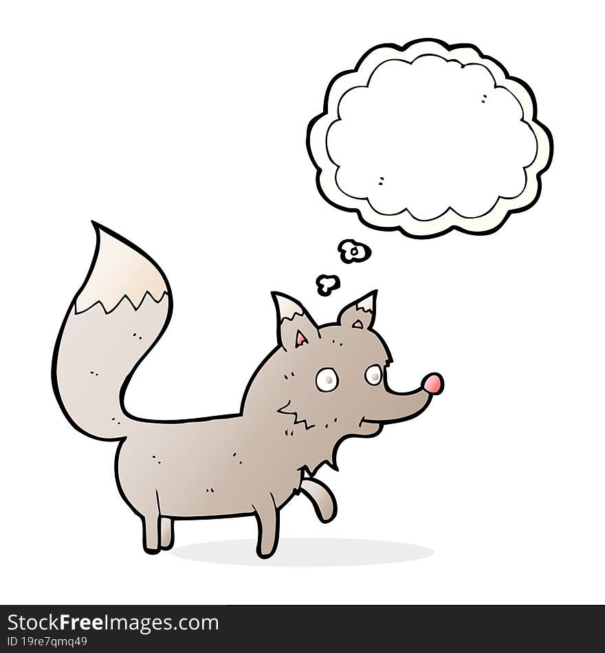 cartoon wolf cub with thought bubble