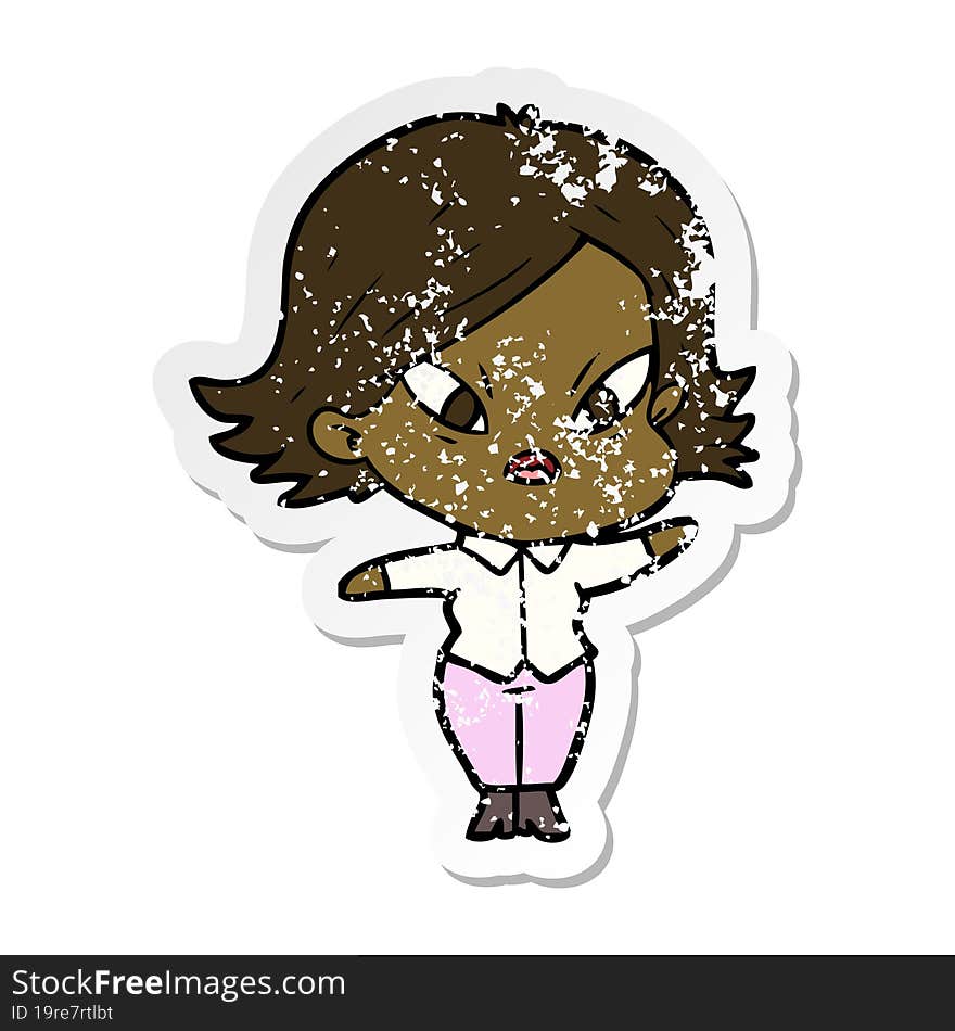 Distressed Sticker Of A Cartoon Stressed Woman