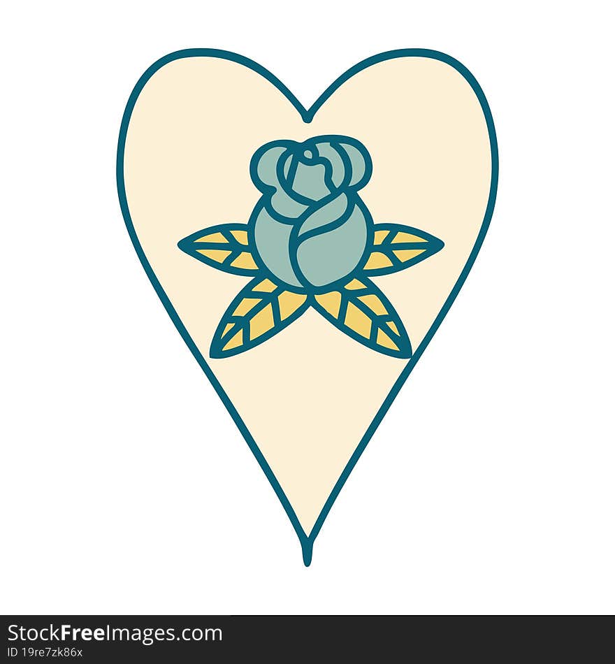 Tattoo Style Icon Of A Heart And Flowers