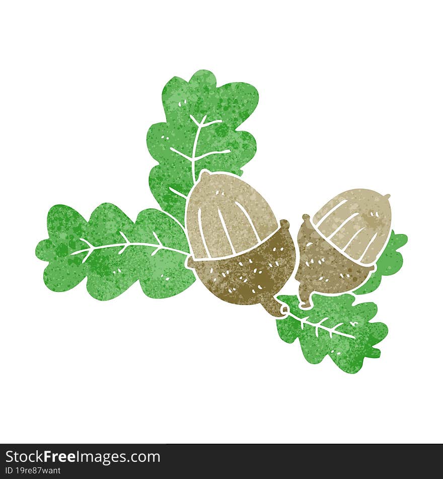 retro cartoon acorns and leaves