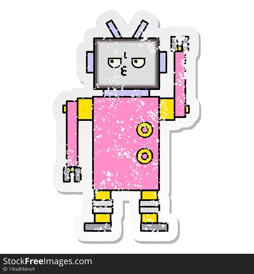 Distressed Sticker Of A Cute Cartoon Robot