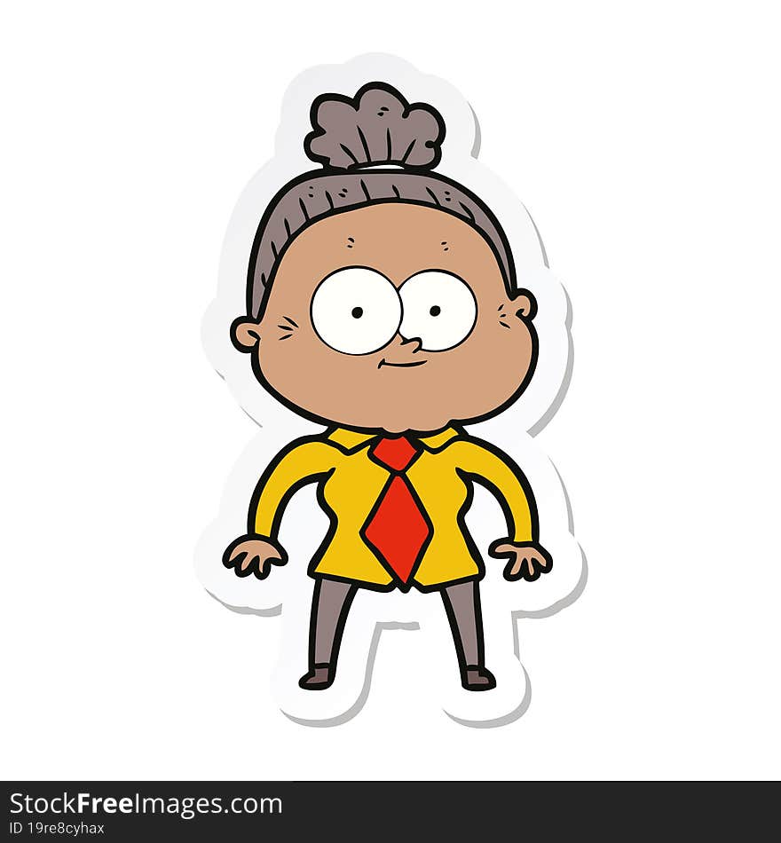 sticker of a cartoon happy old woman