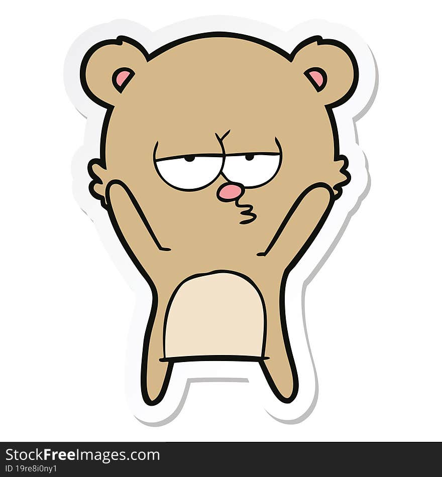 Sticker Of A Bored Bear Cartoon