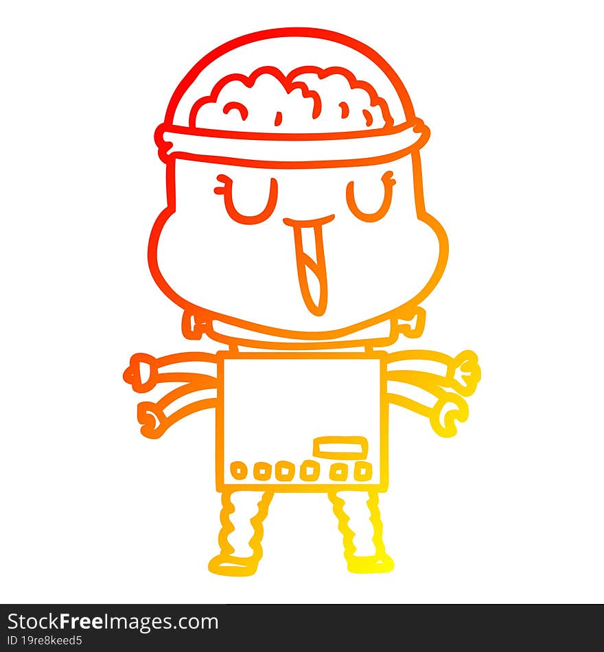 warm gradient line drawing happy cartoon robot