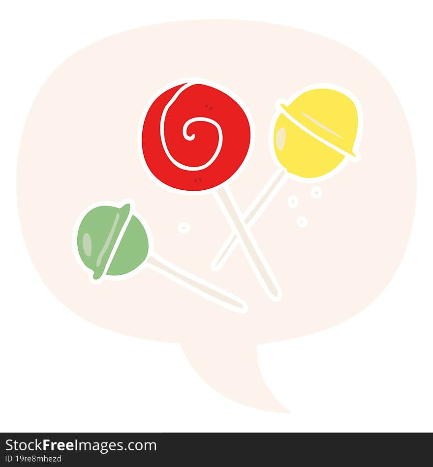 cartoon traditional lollipop and speech bubble in retro style