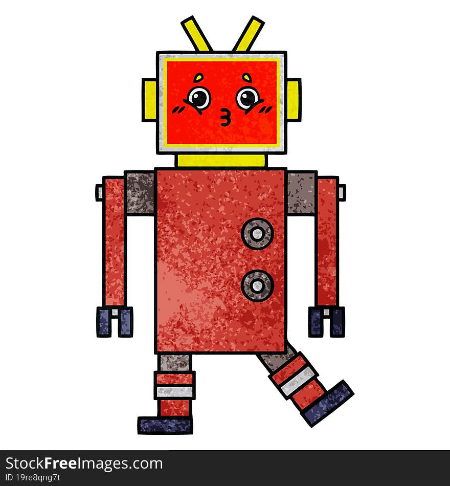 retro grunge texture cartoon of a robot