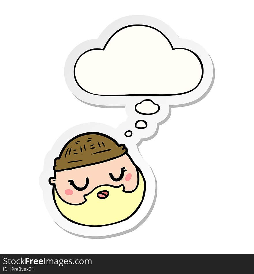 cartoon male face with beard and thought bubble as a printed sticker