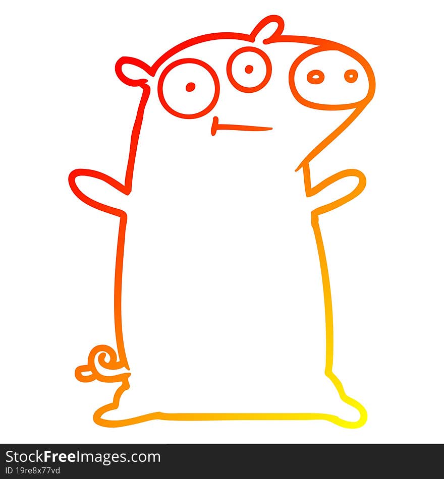 warm gradient line drawing happy cartoon pig