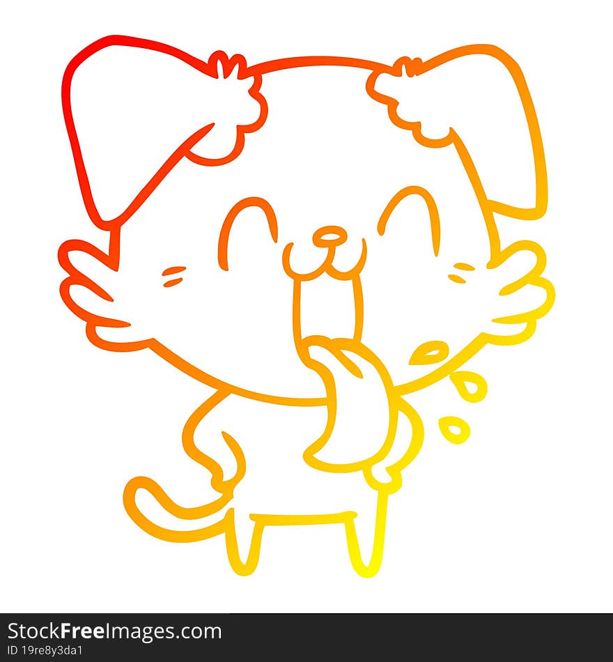 warm gradient line drawing cartoon panting dog