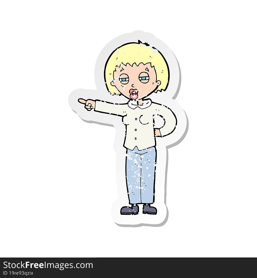 retro distressed sticker of a cartoon woman telling off