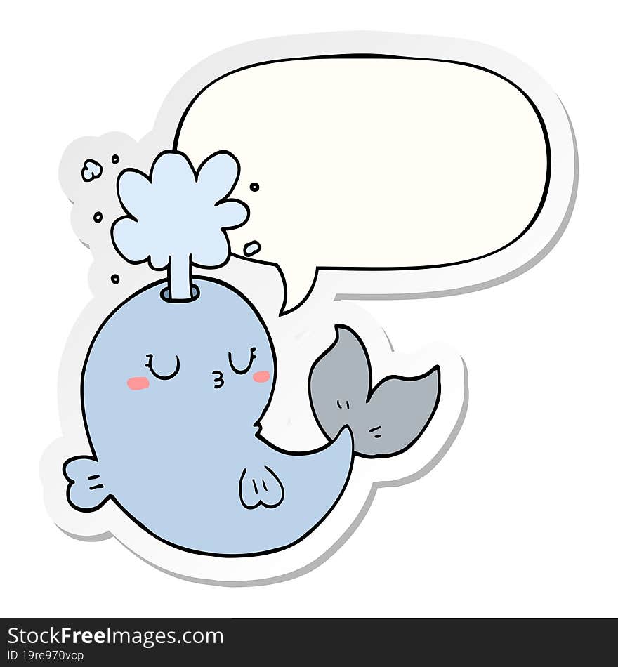 cartoon whale spouting water with speech bubble sticker