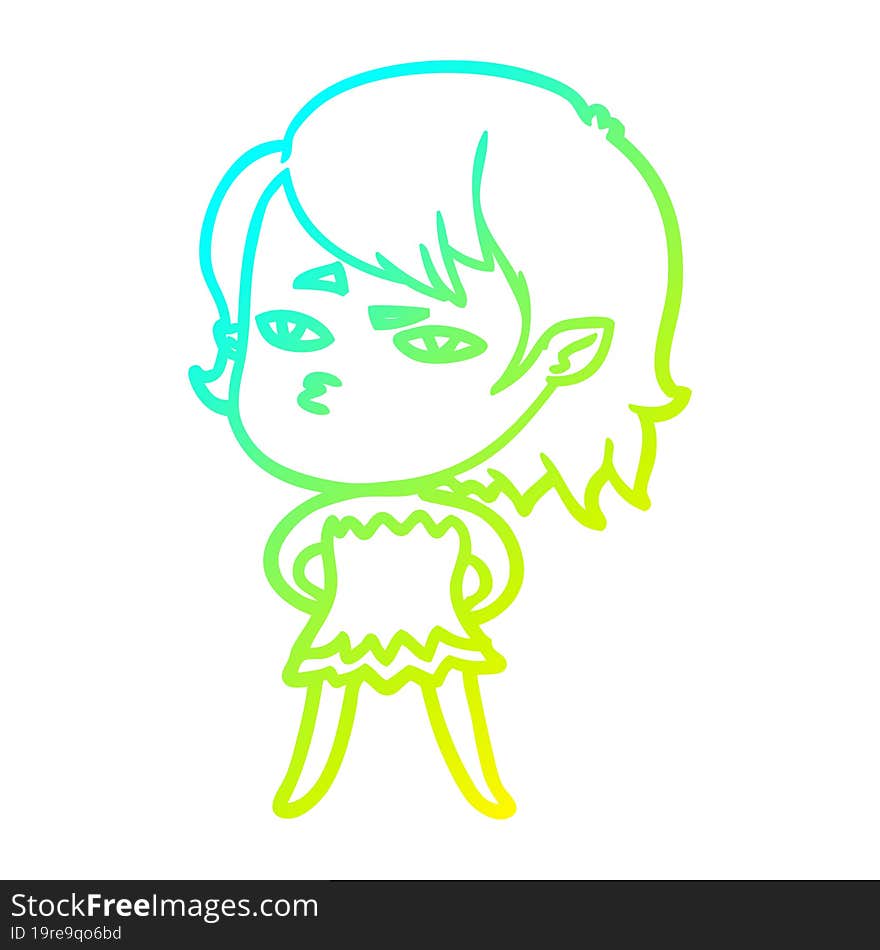 cold gradient line drawing cartoon vampire girl