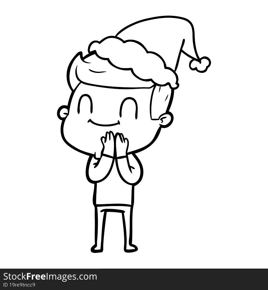 line drawing of a friendly man wearing santa hat