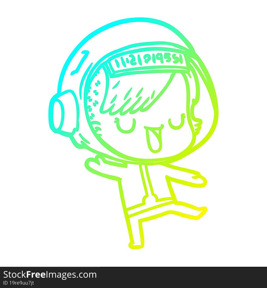 Cold Gradient Line Drawing Cartoon Astronaut Woman