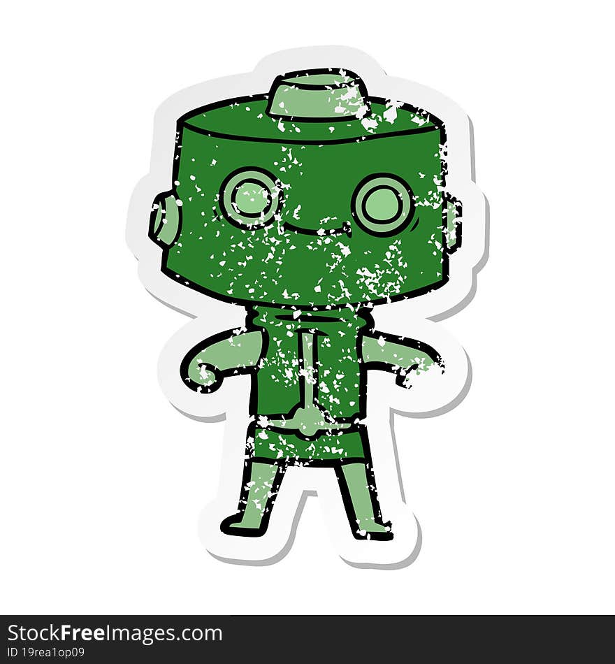 distressed sticker of a cartoon robot