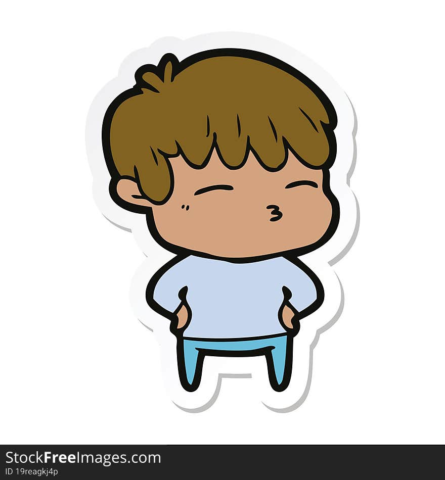 sticker of a cartoon curious boy