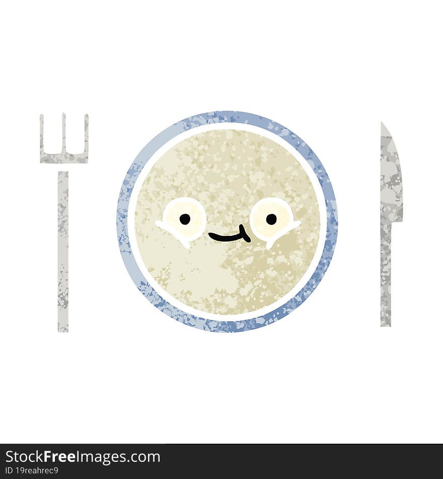 retro illustration style cartoon of a dinner plate