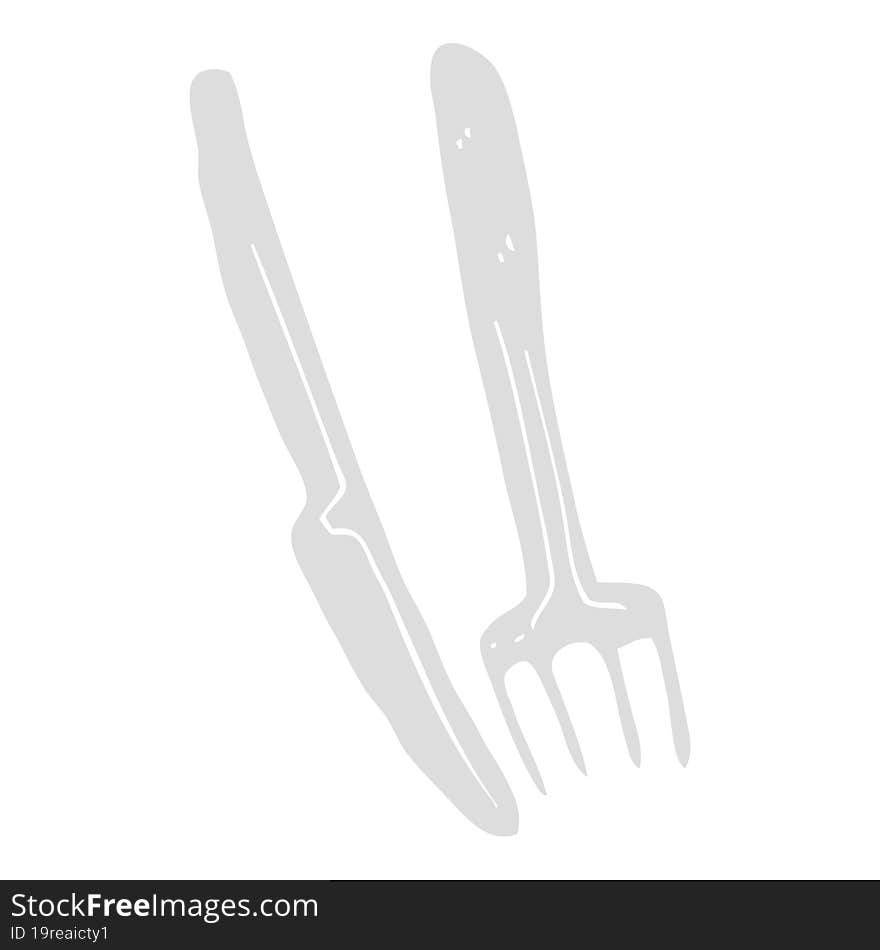 flat color illustration of a cartoon knife and fork