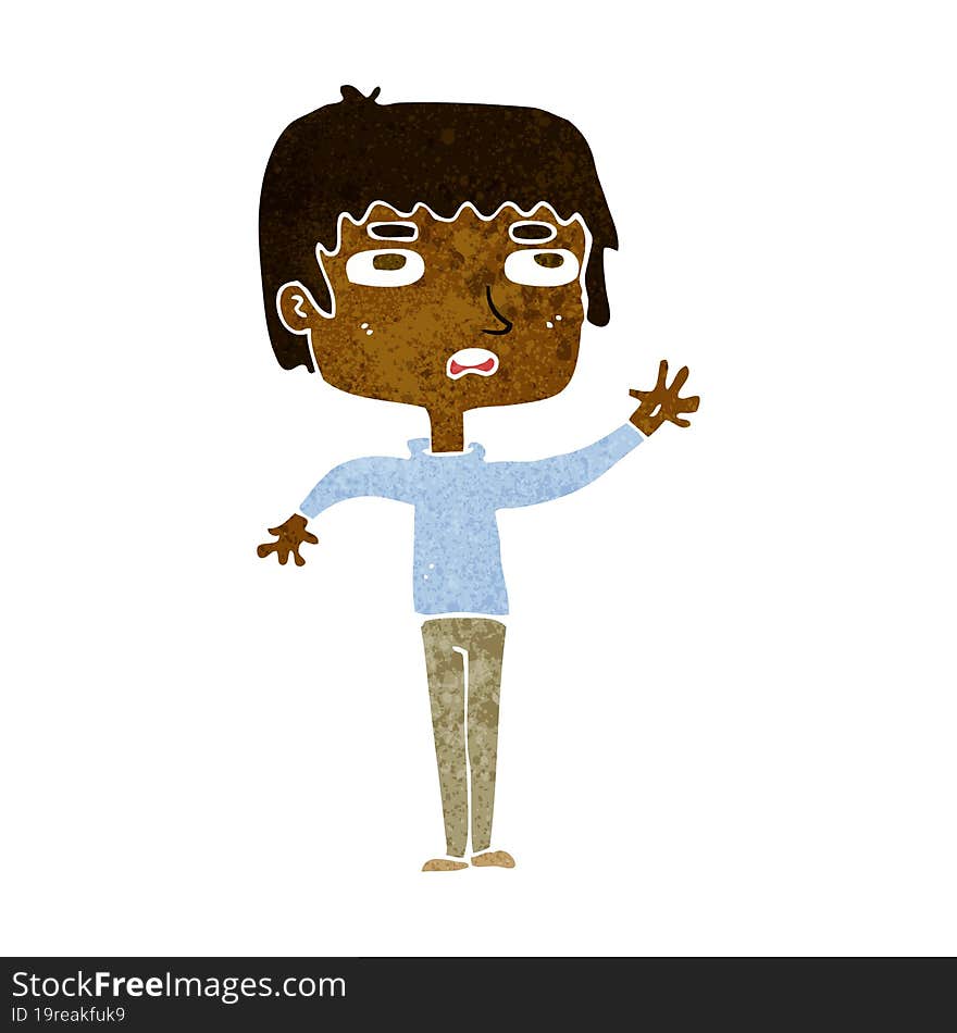 cartoon unhappy boy waving