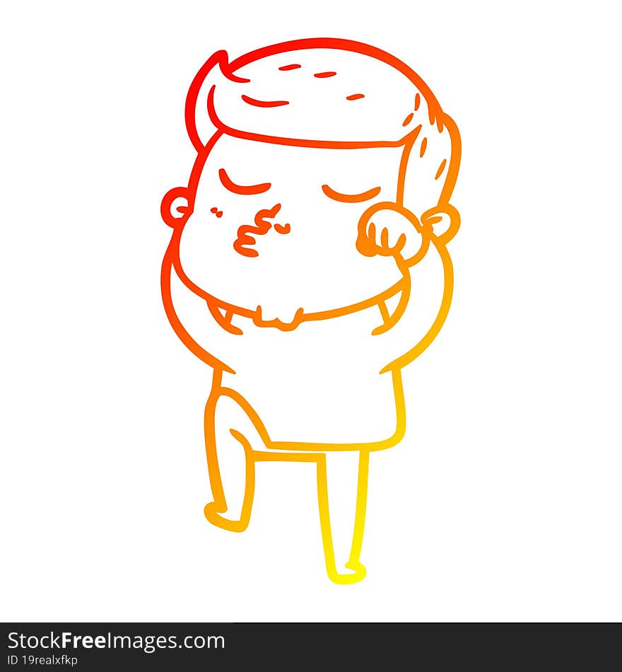 warm gradient line drawing of a cartoon model guy pouting