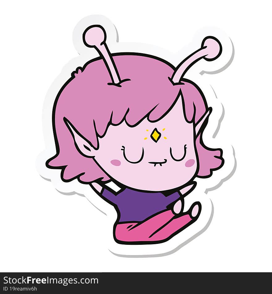 sticker of a cartoon alien girl