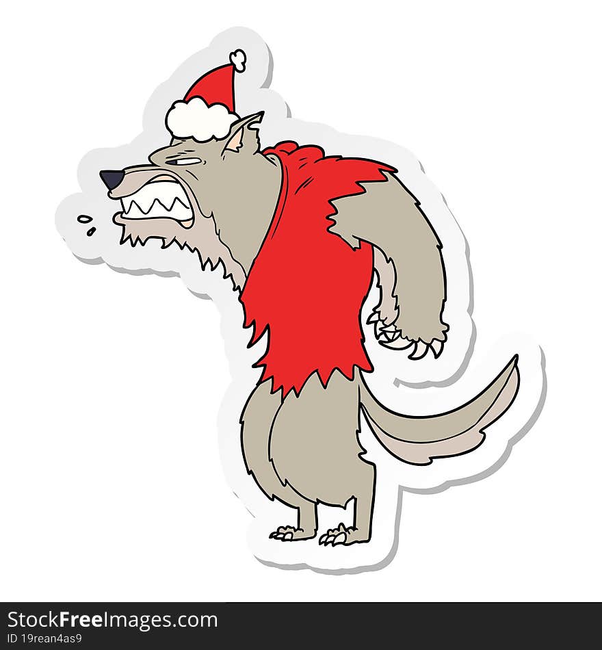 Angry Werewolf Sticker Cartoon Of A Wearing Santa Hat