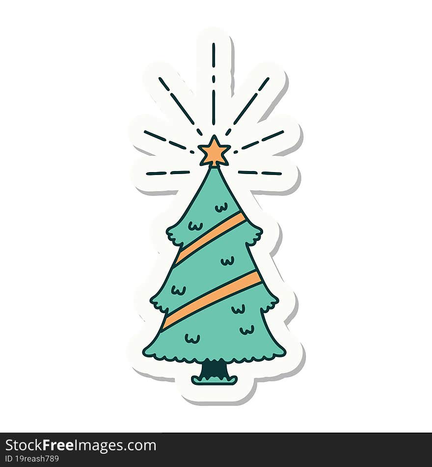 sticker of tattoo style christmas tree with star