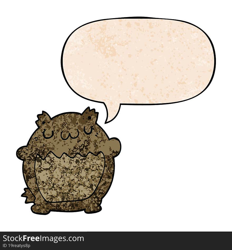 cartoon bear and speech bubble in retro texture style