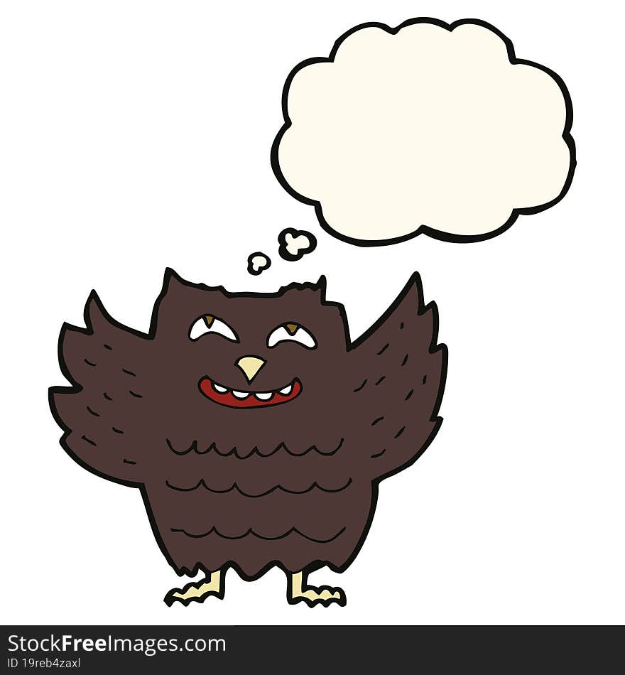 cartoon happy owl with thought bubble