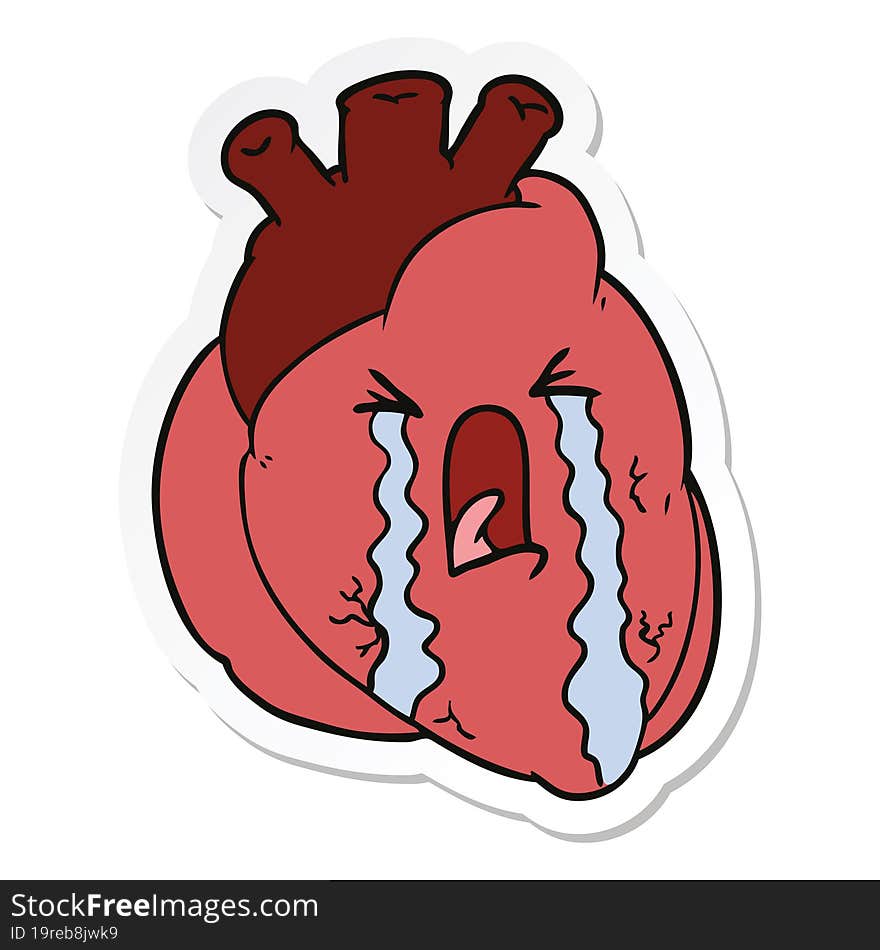 sticker of a cartoon heart crying