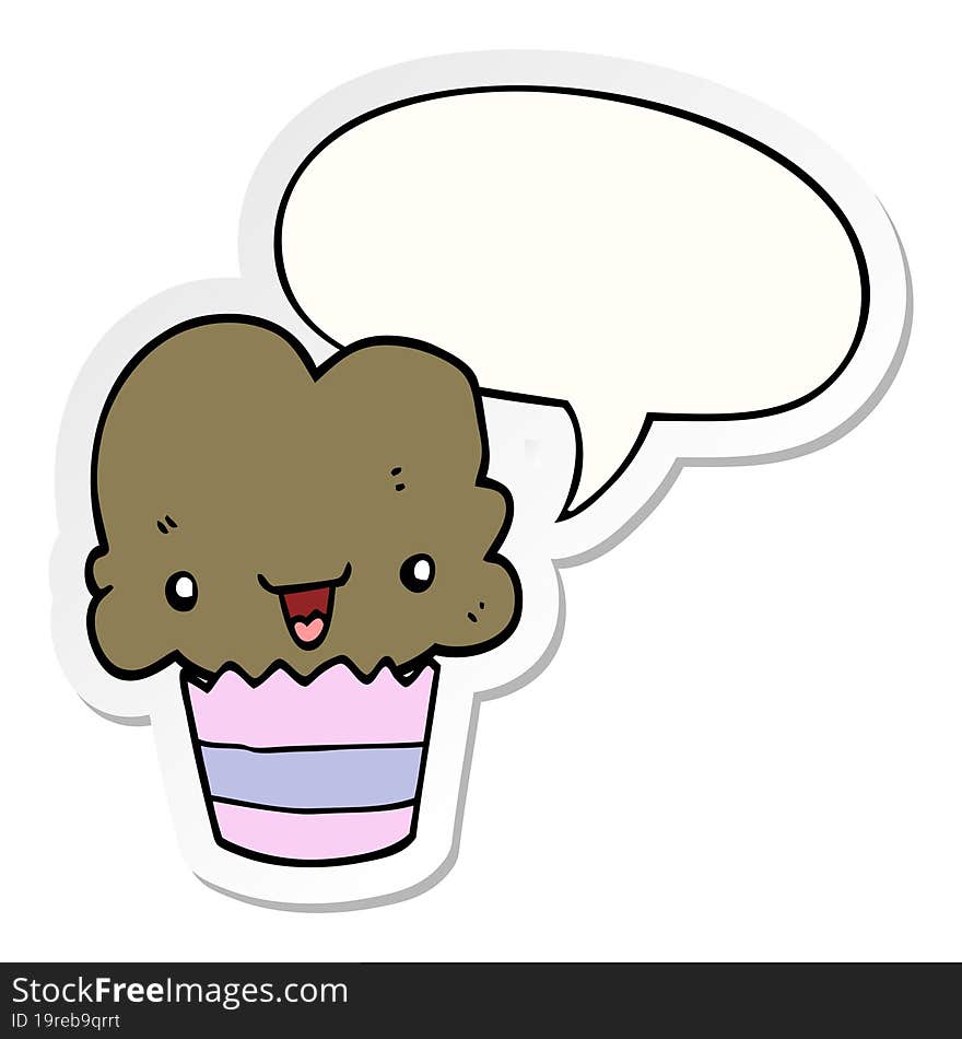 Cartoon Cupcake And Face And Speech Bubble Sticker